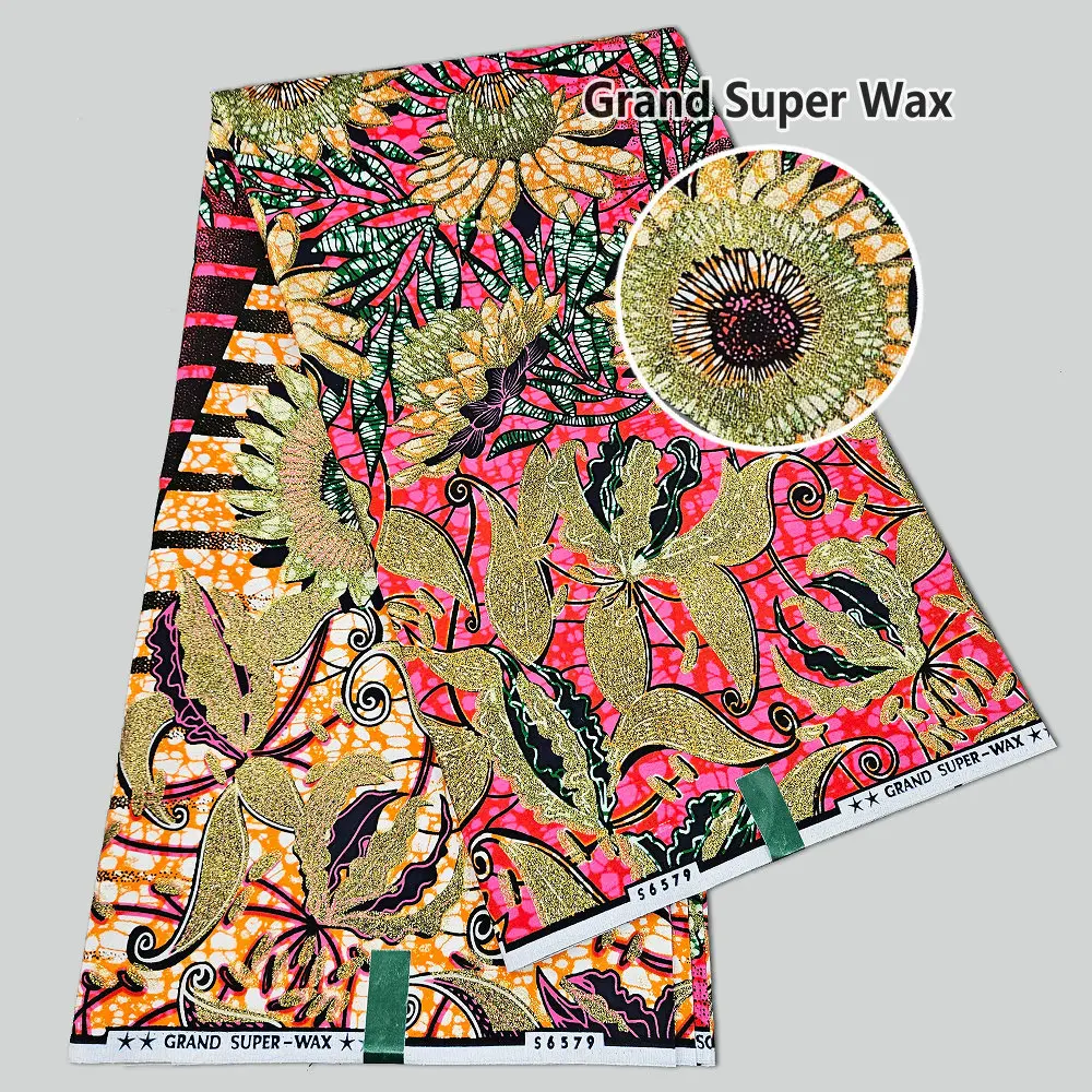 Luxury Grand super glitter wax fabric veritable holland golden wax printed fabric clothes for wedding party festival gift african wax fabric