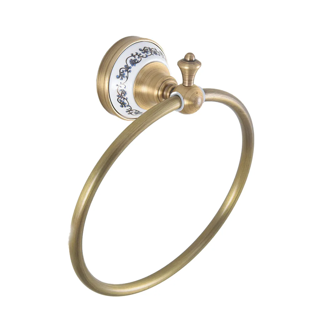 Antique Brass Towel Rings Towel Holder Round Wall-Mounted Rack Bathroom Accessories Hardware Lba775