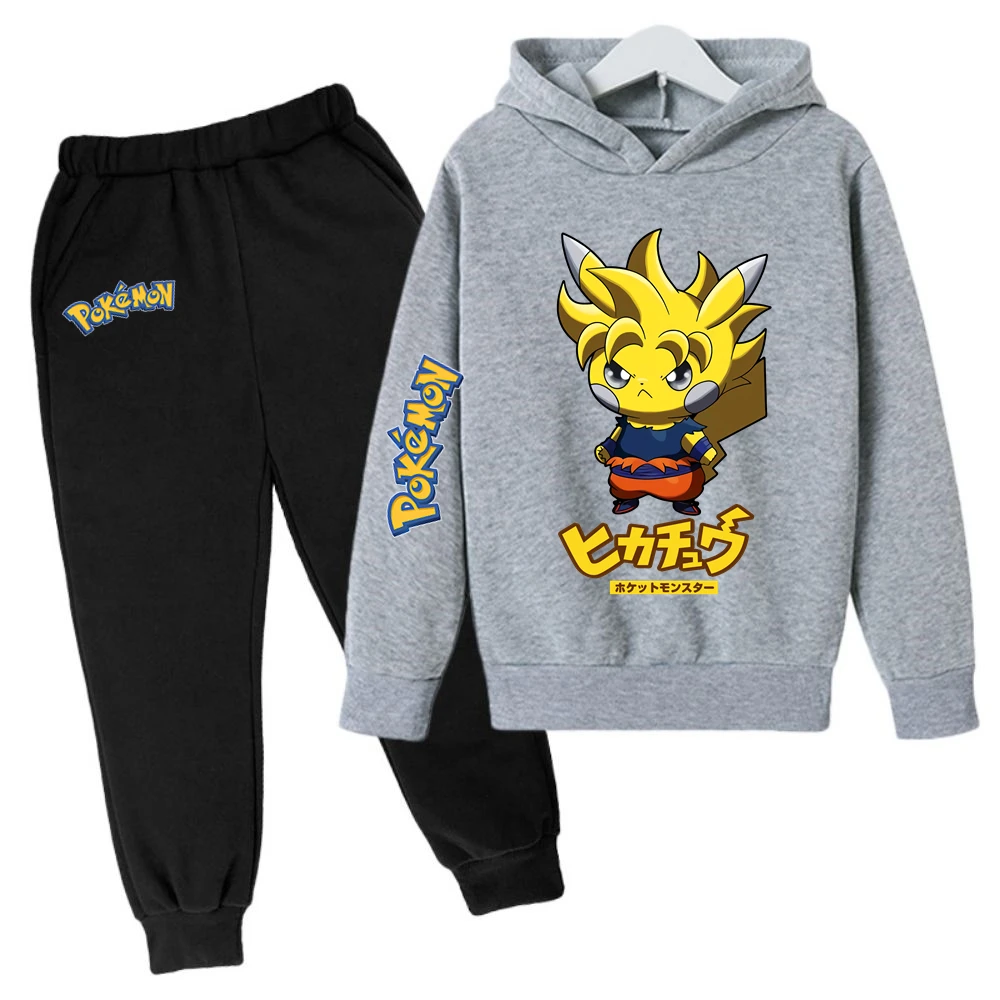 

2024 New Warm Pokémon Boys Wear Pikachu Boy Clothes Sizes 100-160 Anime Kawaii Lovely Winter Groups of Pant Tops Child Sets Suit