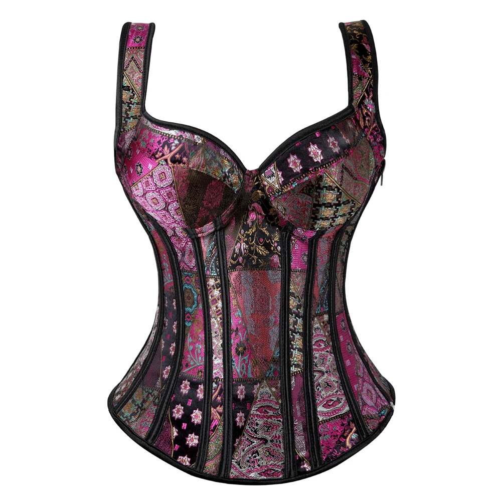 

Overbust Purple Gothic Top Zipper Vest Side Embroidery Sexy And Women's Corset Corsets Bustiers Corsets Vintage Up Lace Strap