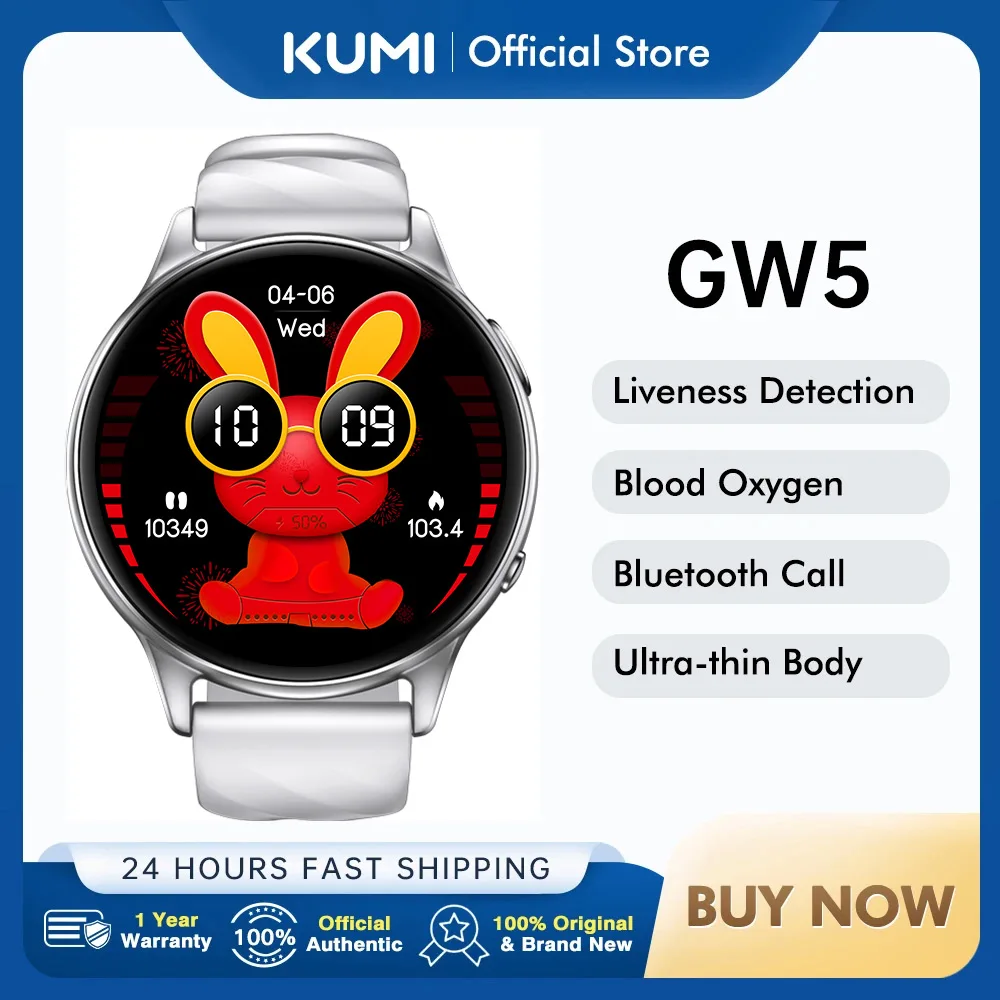 

KUMI GW5 Smart Watch 1.39" Bluetooth 5.2 100+ Sport Modes NFC Heart Rate Blood Pressure Oxygen Monitor IP68 Waterproof