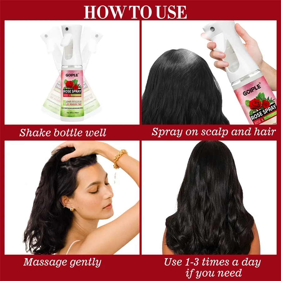 Nourishing Rose Water Hair and Scalp Mist - Anti-Frizz Hydration and Shine Enhancer