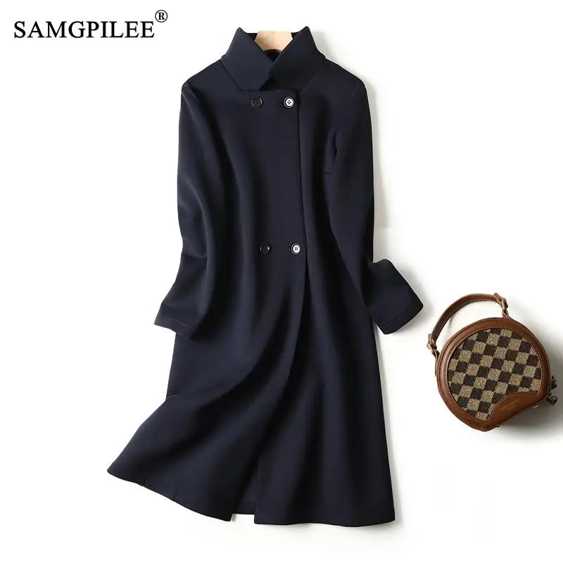 

Ветровка женская длиной выше колена, двубортная хлопковая драпированная прямая с отложным воротником, 4XL, весна-осень 2023