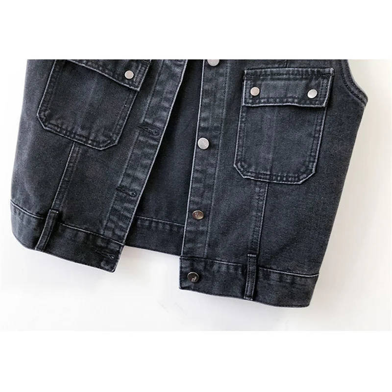 2023 Vest for Women Jeans Veste Femme Casual Sleeveless Black Short Jacket Single-breasted Pocket Female Waistcoat Overcoat