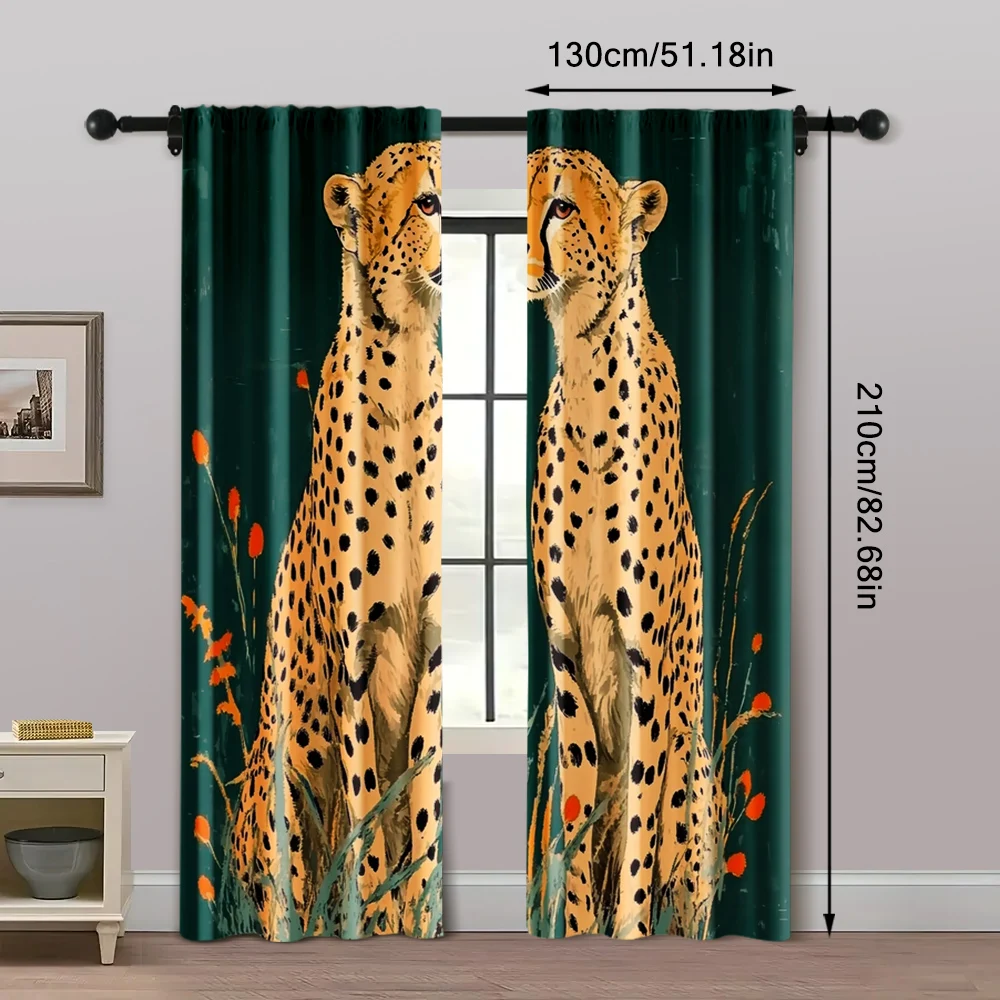 2pcs, Curtain Cloth 2D print Two lions in one Versatile 100% Polyester (without rod) Decorations Inside for Bedroom Living Room 5