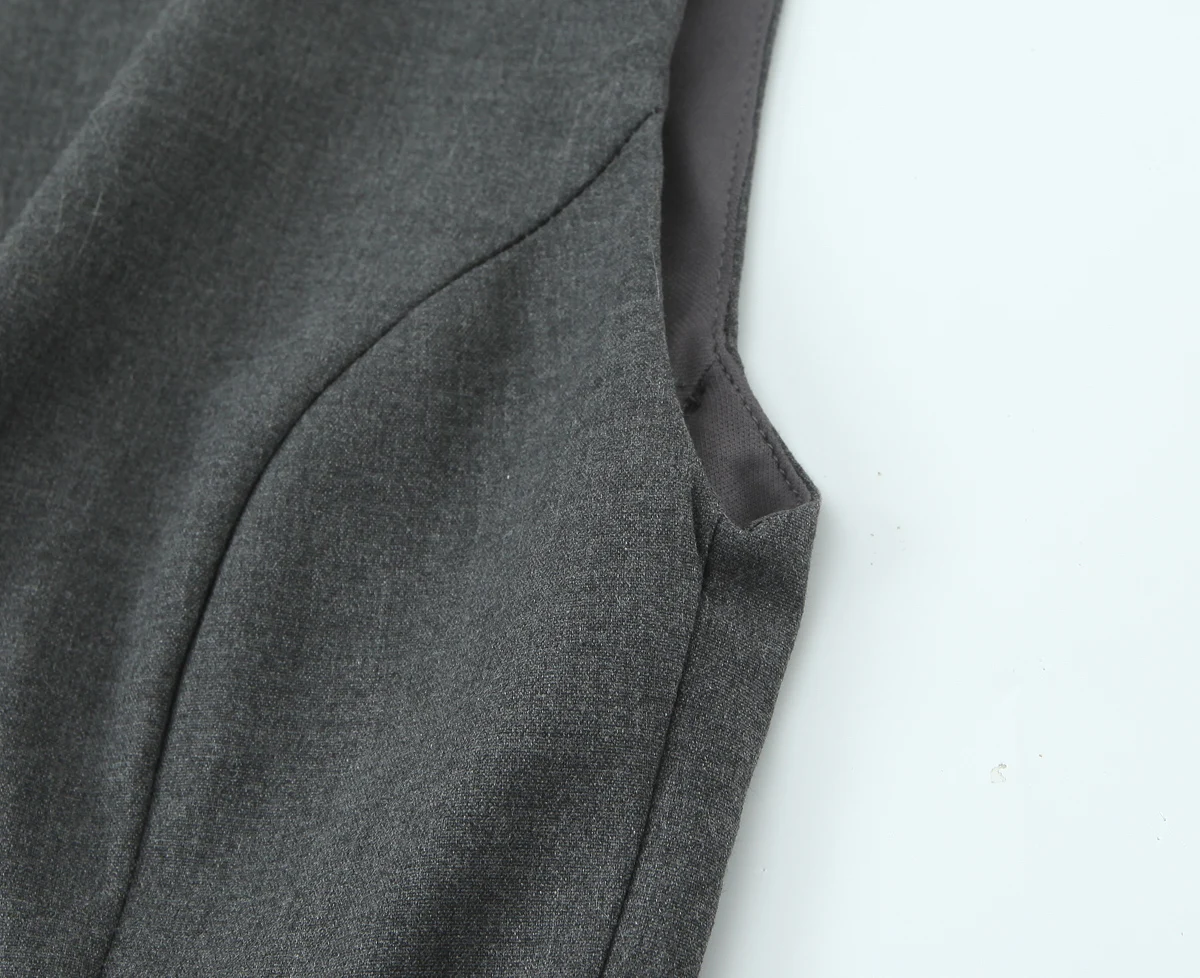 Women's Gray Slim Fit With Belt Dress O-Neck Collar Sleeveless Female Elegant Temperament Daily Commute Mini Skirt Streetwear