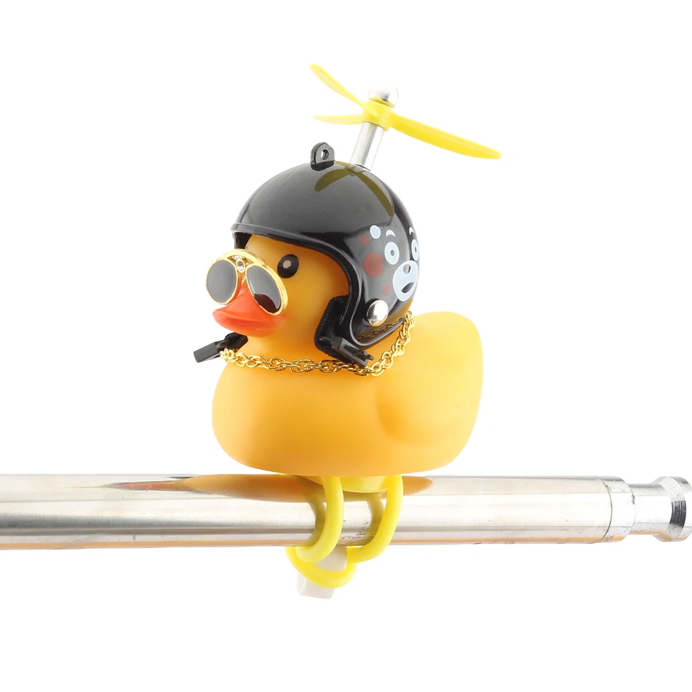 Motorcycle Accessories Cute Duck with Propeller Helmet Broken Wind Rubber Duck Toy Car Bicycle Small Yellow Decor Ornaments