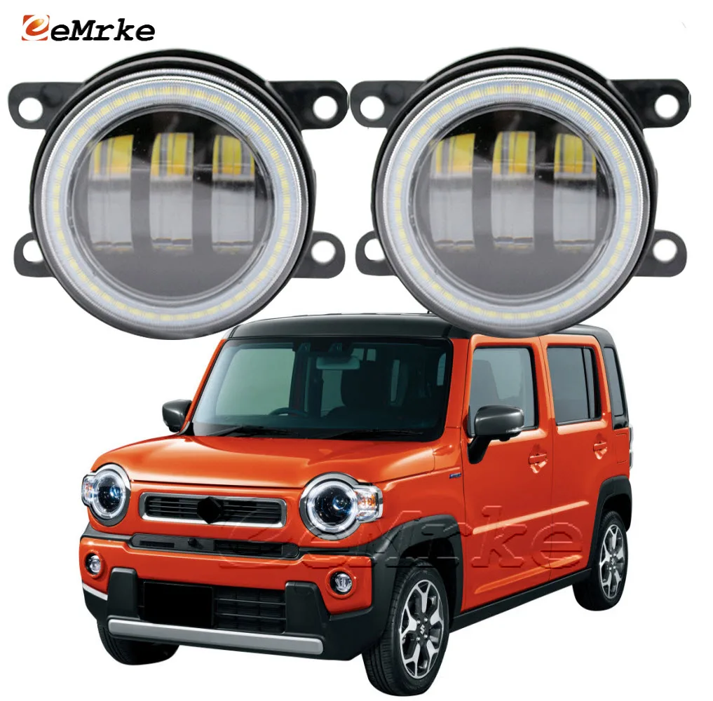 

Pair LED Angel Eye Daytime Running Lights for Suzuki Hustler MR52S MK53S 2019 2020 2021 Car Bumper Fog Lamp Cut-Line Lens