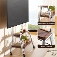 Mobile TV Stand Rolling TV Cart with Wheels for Most 32-90 Inch TV Stand with Double Wooden Shelf Height Adjustable Heavy-Duty 4