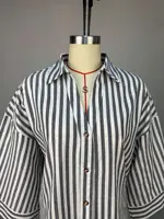 Femmes haut chemisiers chemise col rabattu manches longues hauts rayé Y2k Streetwear élégant épissure chemises décontracté travail ample automne 6
