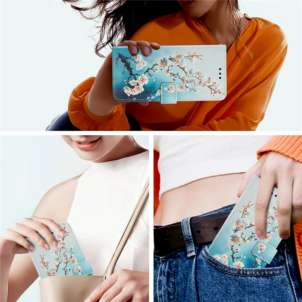 Fashion Flower Leather Flip Phone Case with Strap - Elegant and Protective Design