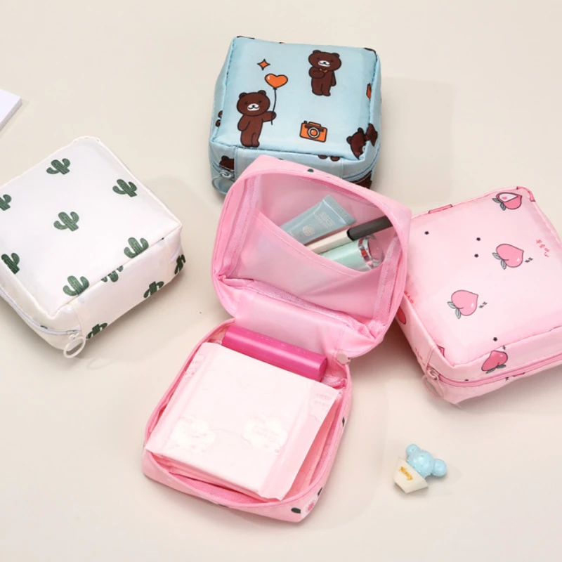 Cute Large Capacity Sanitary Napkin Storage Bags Cartoon Rabbit Bear Portable Girls Physiological Period Tampon Organiser Bag - Image 5