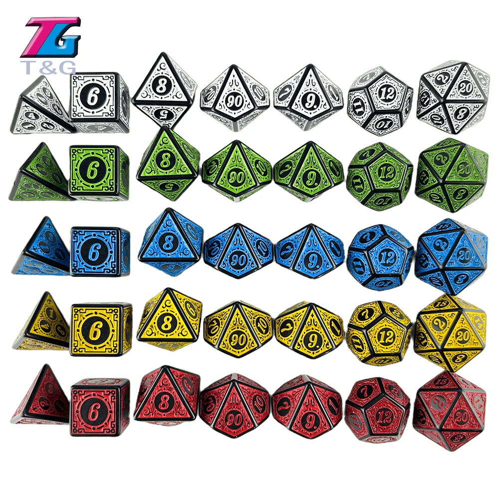 Polyhedral Dice Set with Textures Pattern for DNDGame Table Board Roll Playing Games Accessories polyhedral dice set colors numbers of for dnd rpg table games carved pattern dice set