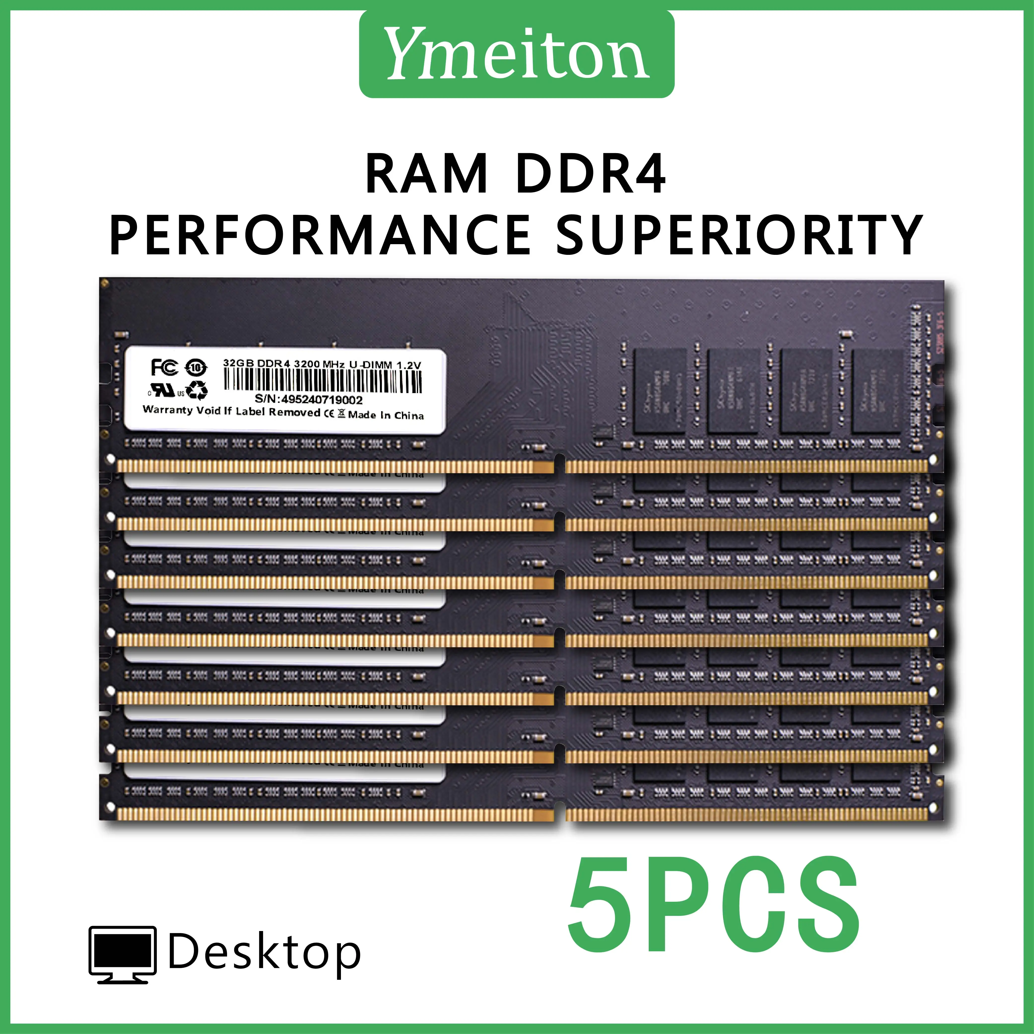 Ymeiton PC DDR4 데스크탑 메모리 카드, 2400MHz, 2666MHz, 4GB, 8GB, 16GB, 32GB, U-DIMM 메모리 RAM, 288 핀, 데스크탑 메모리 도매, 5 PCs