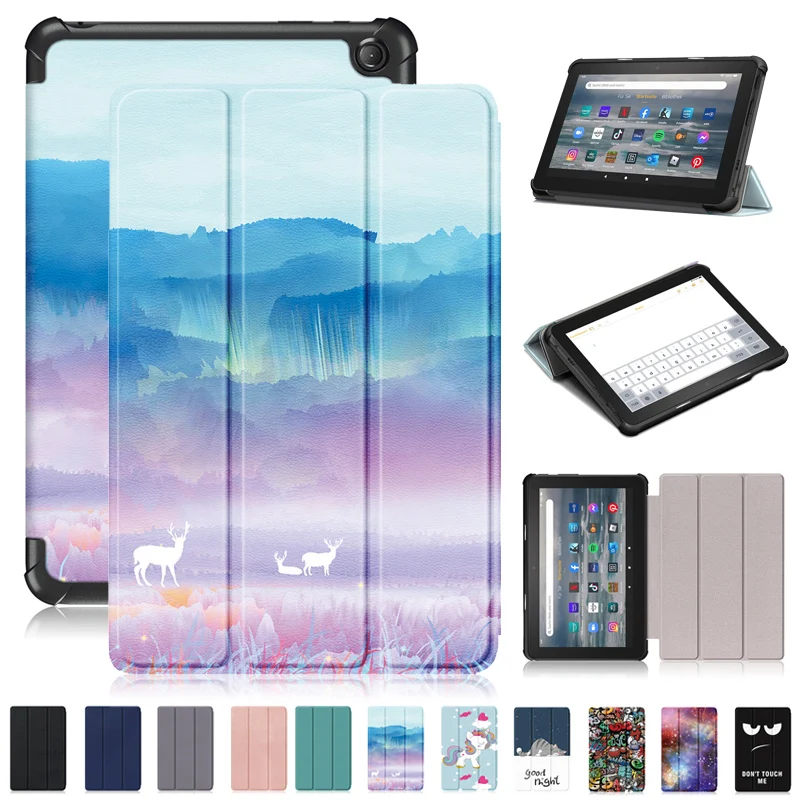 Smart Cover For Amazon Fire 7 2022 Tablet Case Fashion Painted Leather Cover For Funda Fire 7 Case For Kindle Fire 7 2022 Coque