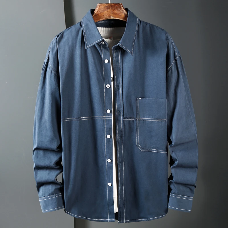 

2023 New Arrivals Men Baggy Casual Denim Shirts Spring Autumn Fashion Korean Safari Style Male Long Sleeve Loose Shirt 5xl