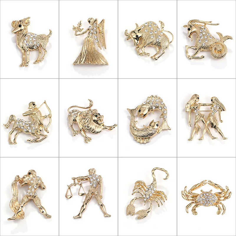 

Gold Color Scorpio Brooches Women Men Alloy Libra Cancer Virgo Constellation Banquet Party Brooch Pins Clothing Jewelry Gifts
