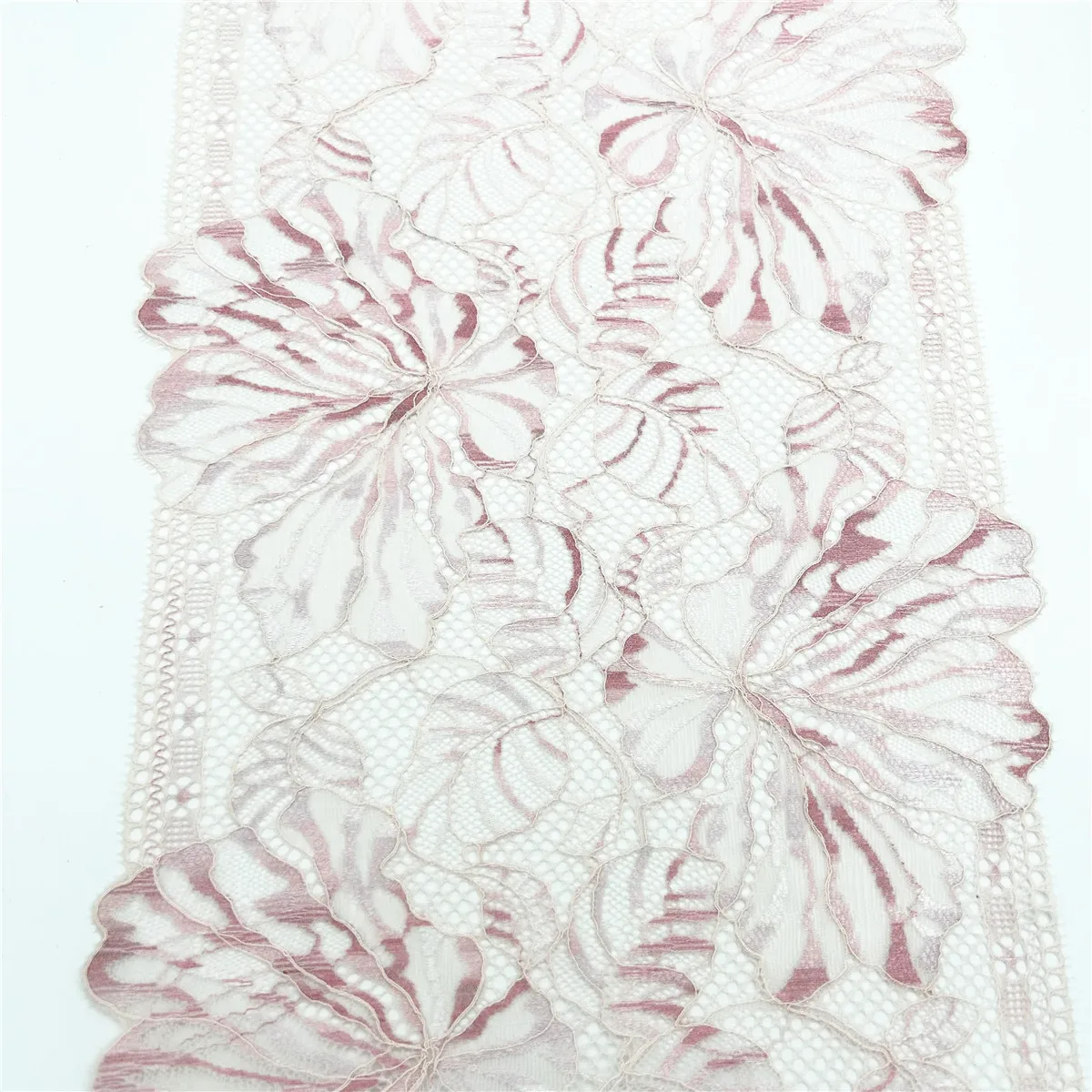 3y/lot Width 22.50cm Pink With White Elastic Stretch Lace Trim 3