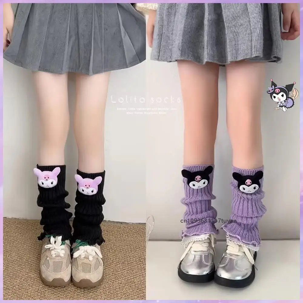 Japanese Kuromi Girl Leg Warmers Spring Autumn Y2K Cinnamoroll Lolita Black Knee Warmers Long Socks Jk Knitted White Leg Warmer