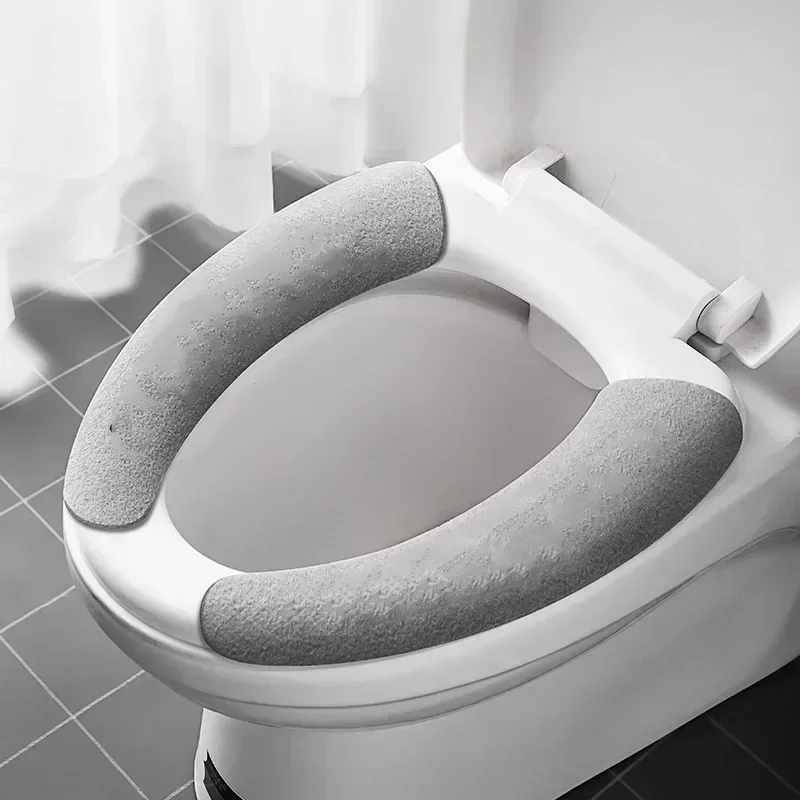 Toilet Seat Cover Cushion Universal Soft Closestool Paste Solid Color Washable Bathroom Warmer Lid Cover Pad