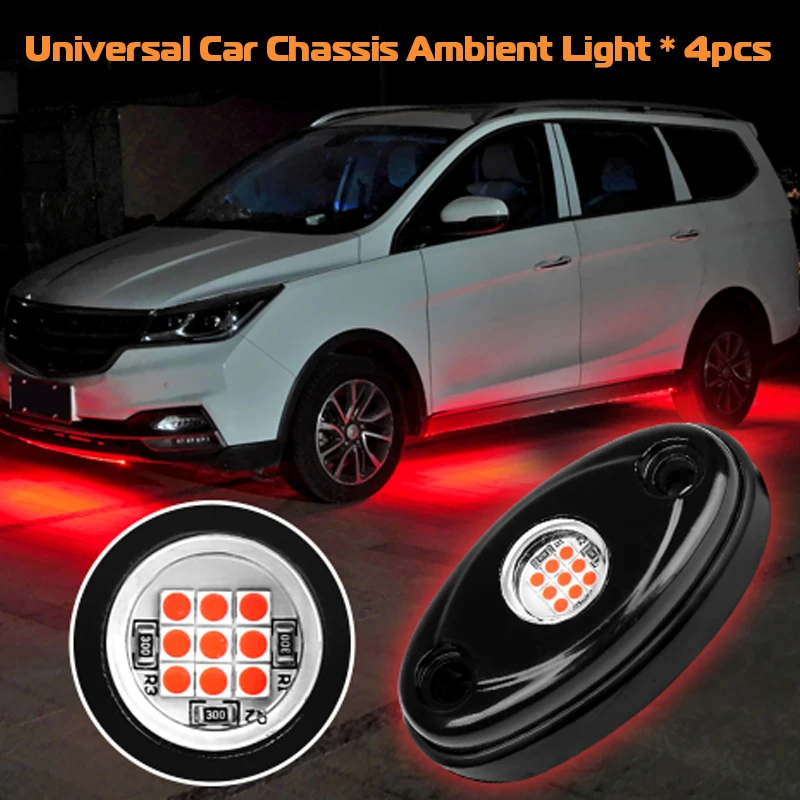 

4PCS RGB LED Car Chassis Light Rock Lights 9W Underbody Atmosphere Lamp for Auto Jeep Off-Road Truck Boat Vehicle Interiors