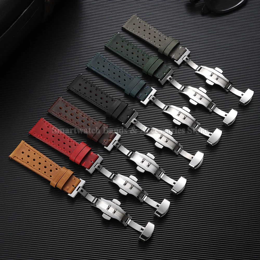 Vintage Leather Watch Strap - Universal Breathable Bracelet with Folding Buckle