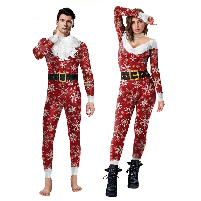 

Christmas Santa Claus Cosplay Jumpsuit 3D Women Men Snowflake Cosplay Costume Halloween Zenti Party Bodysuit