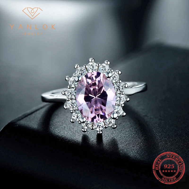 YANLOK Oval 925 Sterling Silver 5A Cubic Zirconia Multi-Color Flower shaped Engagement Ring for Women  Fine Jewelry Gift 4