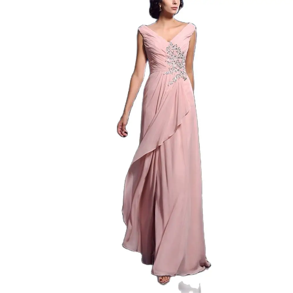 

Excellent Pink Chiffon V-neck Mother Dresses Spaghetti Straps V-Neck Beading Appliques Custom-Made Indian Kurti For Women