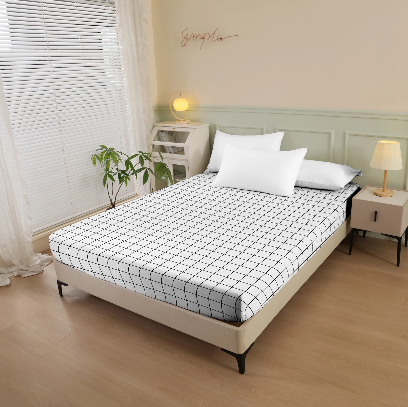 기하학적 패턴 프린트 매트리스 커버 (베개 커버 미포함) 심플 스타일 폴리에스터 섬유 직사각형 삼차원 방오 매트리스 보호대 폴리에스터 5면 포장 패턴 매트리스 커버 침실, 기숙사, 객실, 홈스테이, 사계절 사용 가능, 세탁기 사용 가능