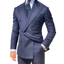 

Navy Blue 2 Pieces Suits for Wedding Double Breasted Slim Fit Peaked Lapel Groom Tuxedo Best Man Formal Prom Suit (Blazer+Pants)