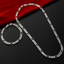 Noble new arrive 925 silver color 4MM chain for men Women Bracelet Necklace jewelry set lady Christma gifts charms wedding