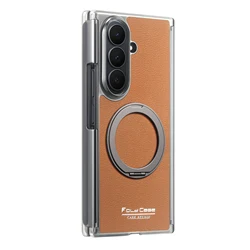 360 Rotating Magnetic Phone Case with Wireless Charging and Dual - Axis Shockproof Design for Galaxy Z Fold4 (Light brown)