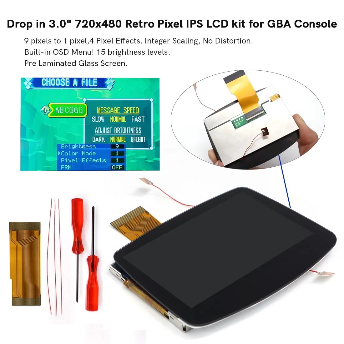 Kits de Habitação Game Boy Advance Botões Azuis Lente Dmg Cinza v5 Pré-laminado Pixel Retro Ips Lcd para Gba Tela de Retroiluminação 2023 - Image 4