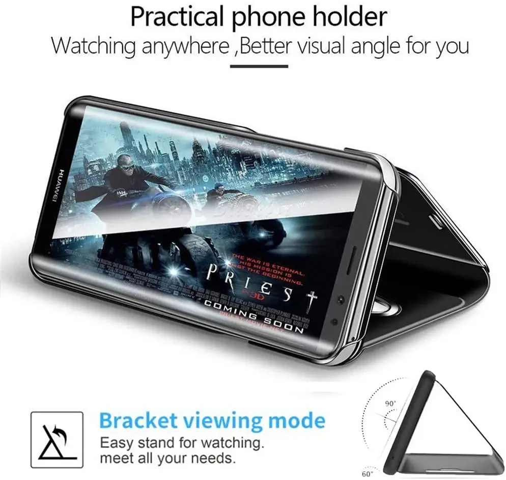Elegant Leather Flip Kickstand Phone Case with Mirror Finish