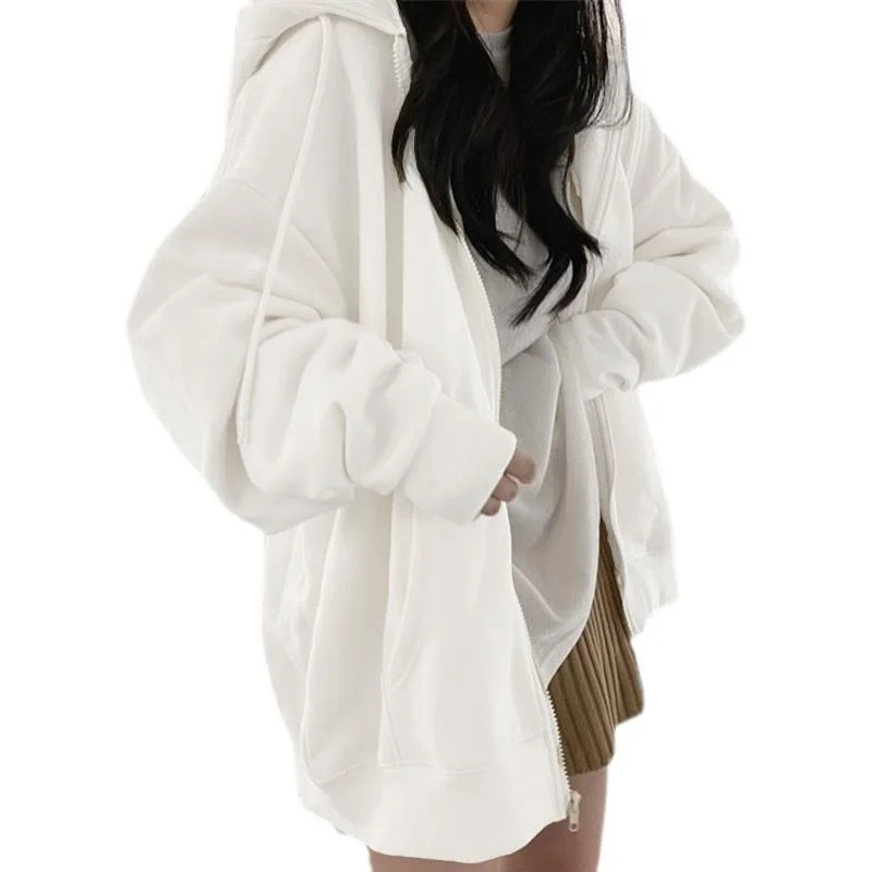 

Pocket Hooded Jacket Women Harajuku Solid Color Hoodies Autumn Casual Long Sleeve Sweatshirts Coat Female Korean Version Zipper