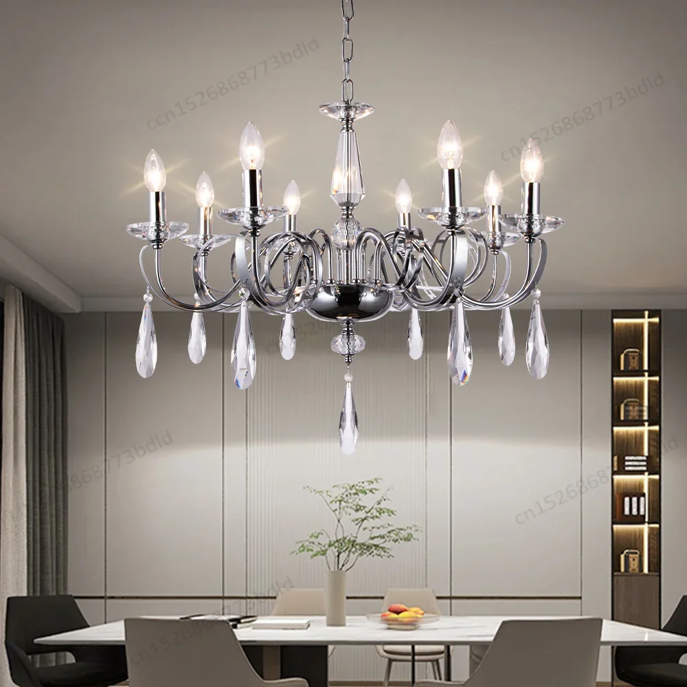 

Silver Chandelier Crystal Vintage Candle Lighting Fixture Lamp for Dining Room Foyer Living Room Rustic Pendant Lighting