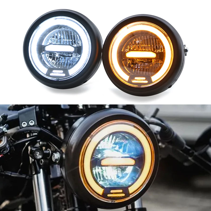 5.9 "Universal Retro-Motorcycle Led Halo Headlight Cafe Racer Vintage Moto Led Head Lamp Luce Anteriore Per Honda Grom Dio