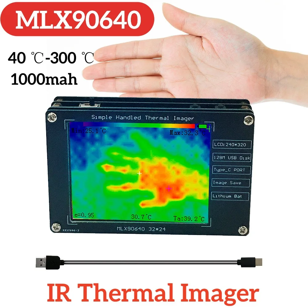 

MLX90640 Thermal Imager Infrared Sensor Thermal Imager LCD 320*240 Resolution 0℃ to 50℃ Clear Definition Imaging Camera 2.8inch