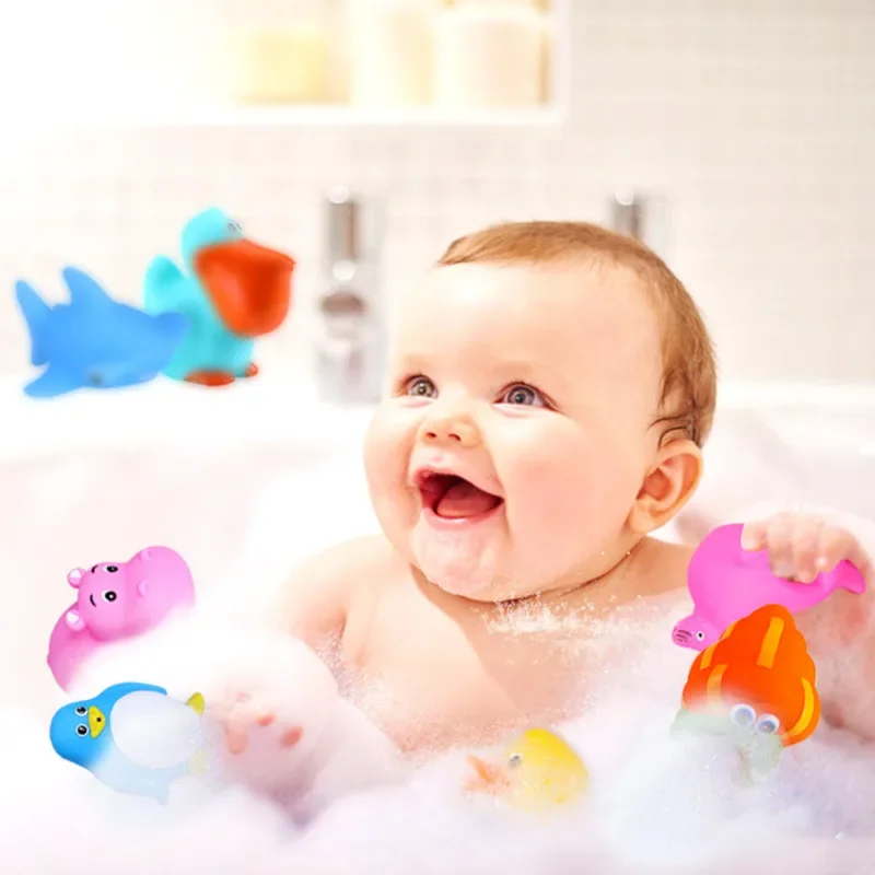 10Pcs/Set Bathing Toy For Baby Bath Toys Bathroom Animals Playing Swimming Water Toys For Children Soft Float Sound Squeaky 3