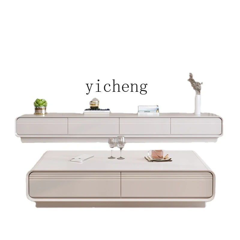 

YY Solid Wood TV Cabinet Solid Wood Home Living Room Cream Style White Tea Table TV Stand