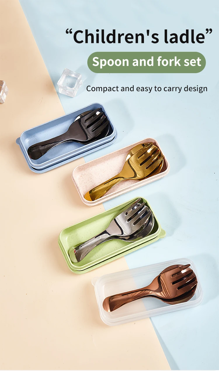 Description Picture 2 of itemMini 2 PCS Portable Spoon Fork Tableware Outdoor Camping Stainless Steel Cutlery Set for Lunch Hiking Camp Cooking Supplies