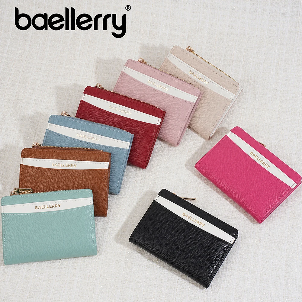 Baellerry Short Women Wallet, Trendy Two-Tone Zip Around Coin Purse, Cute Aesthetic PU Card Holder for Girls, Ins Fashion Gift f