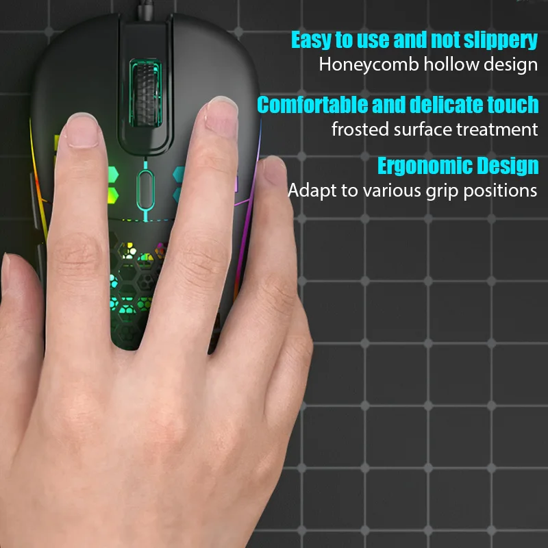 Ergonomic Wired Gaming Mouse Honeycomb Hollow Design Backlit Mouse 4800 DPI Gaming Mouse PC Notebook Office RGB Luminous Mouse top wireless mouse