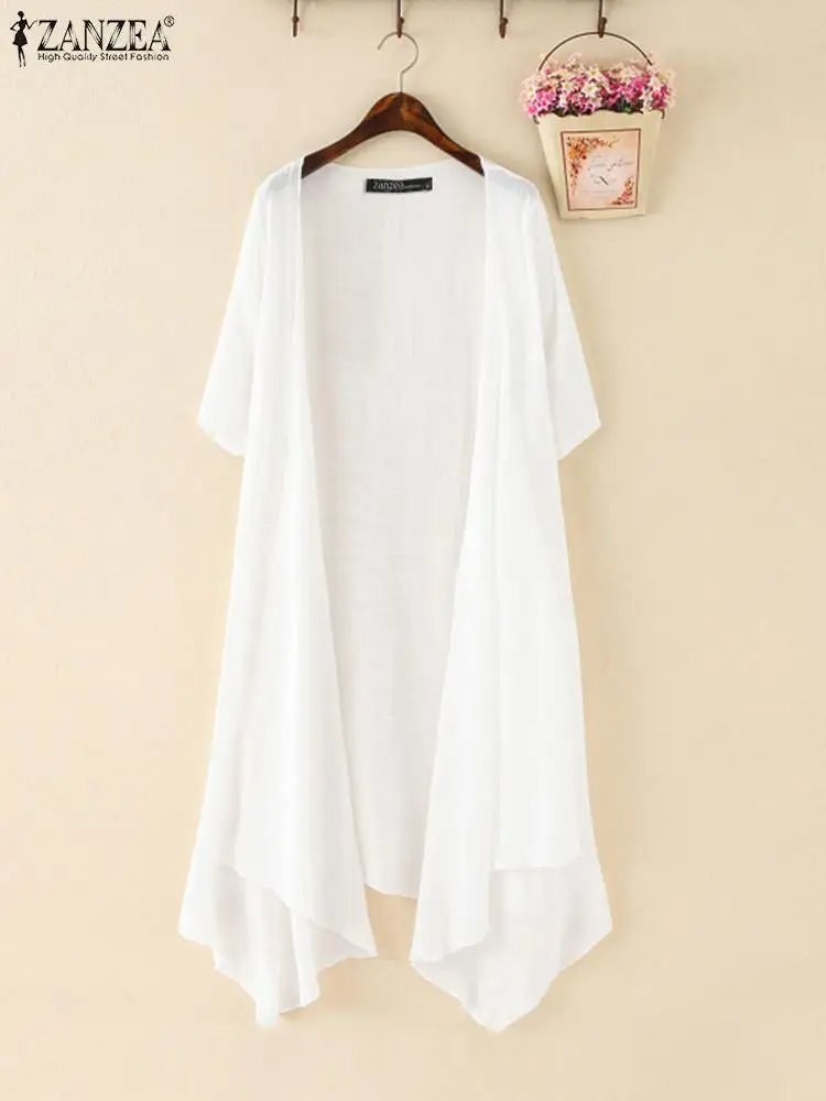

Элегантный Свободный кардиган ZANZEA, Стильная однотонная летняя кимоно с рукавом до локтя, Женская Повседневная Праздничная пляжная рубашка, женская рубашка 2023