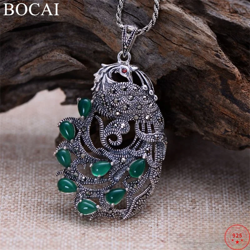 

S925 Sterling Silver Charms Pendants for Women Men New Fashion Chalcedony Marquesas Peacock Jewelry Free Shipping