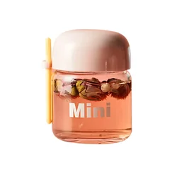 Compact 150ML Heat Resistant Glass Water Bottle with Hand Rope - Cute Design - 150ML (PINK)
