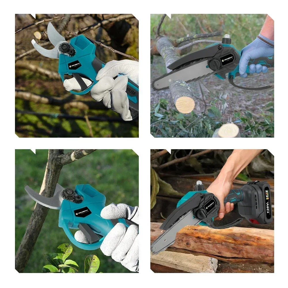 Electric Saw Brushless 6 Inch Electric Saw+ 30mm Electric Pruning Shears Set Cordless Garden Woodworking Tools For 18V Battery