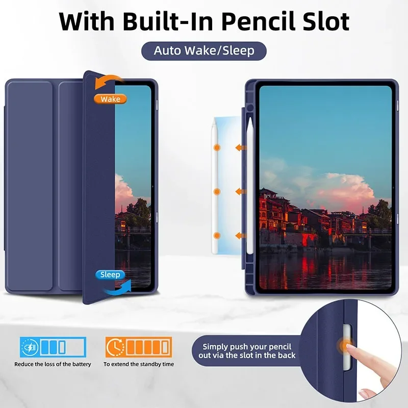 Enhanced Product Title: Premium PU Leather Tri-Folding Magnetic Tablet Case with Pen Holder Cover, 10.9