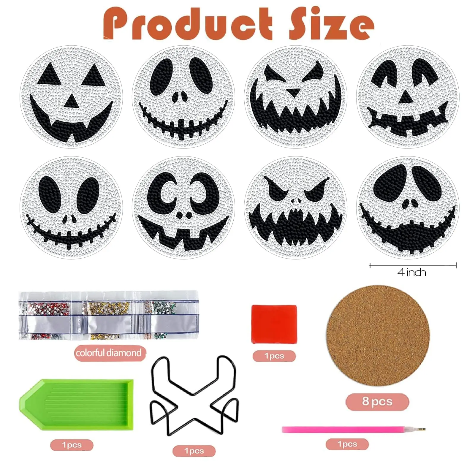 8 Pcs Halloween Diamond Painting Coasters Diamond Painting Kits with Holder  Cork